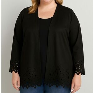 Bob Mackie Wearable Art Black Laser Cut Open Jacket 2X Plus Size